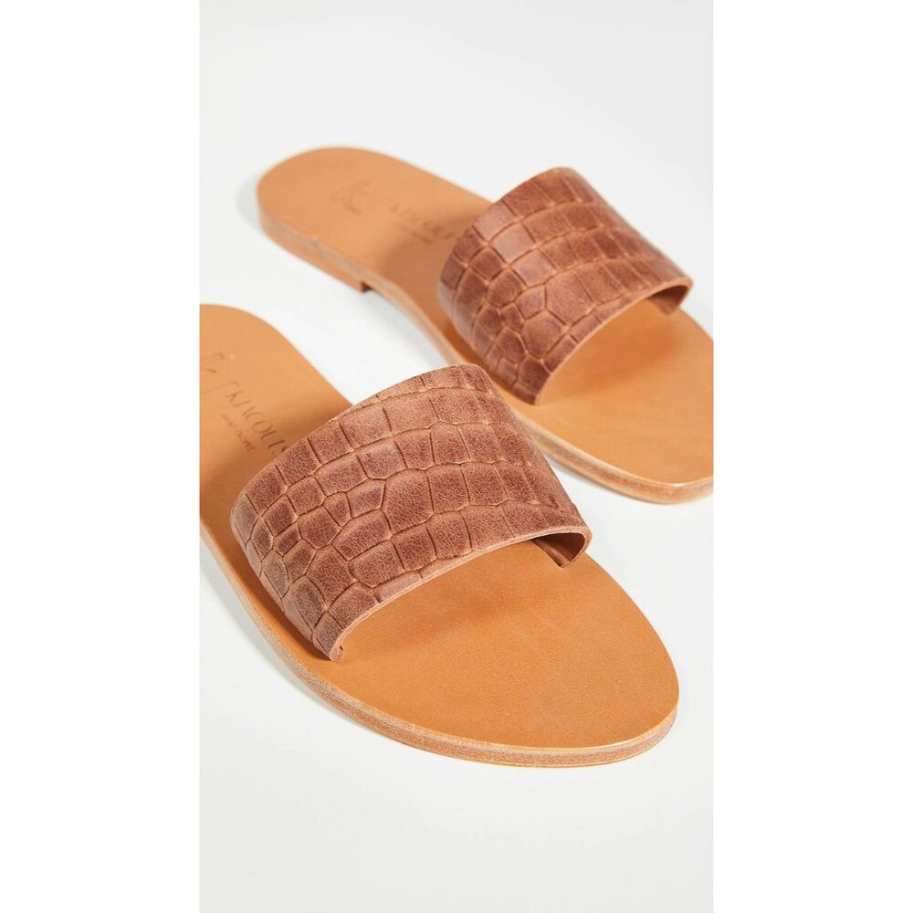 K Jacques Arezzo Slides Sandals Size 39 / US 8.5 - 9 in Brown Croc Leather